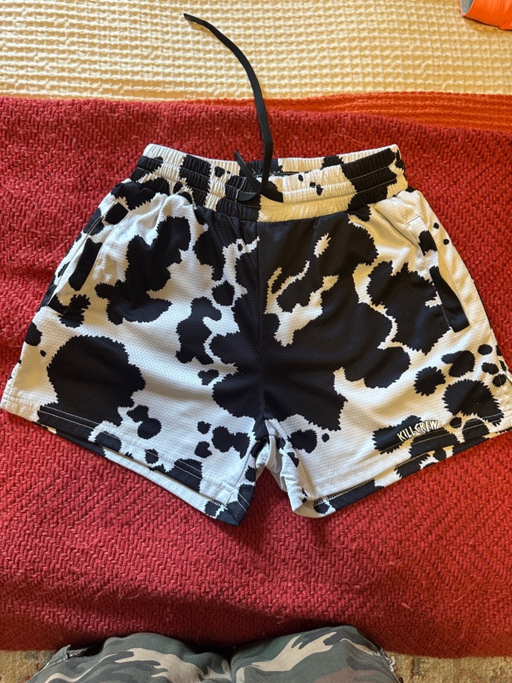 KILL CREW Black & White Cow Print Athletic Shorts